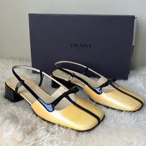 PRADA sling backs cream/vanilla and black 1.5” block heel size 37